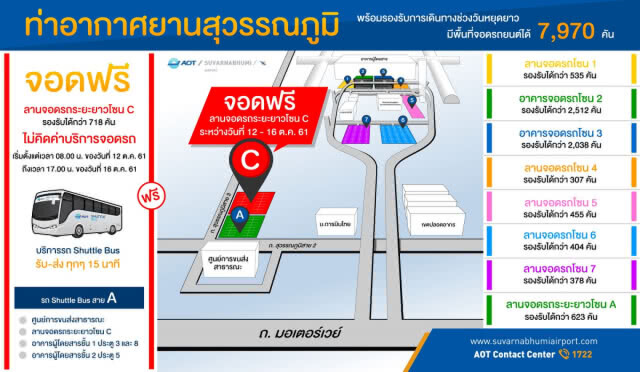 ท่าอากาศยานสุวรรณภูมิ จอดรถฟรี!!! 13 - 16 ต.ค. นี้
