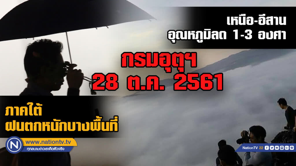 กรมอุตุฯ พยากรณ์อากาศ ประจำวันที่ 28 ต.ค. 61