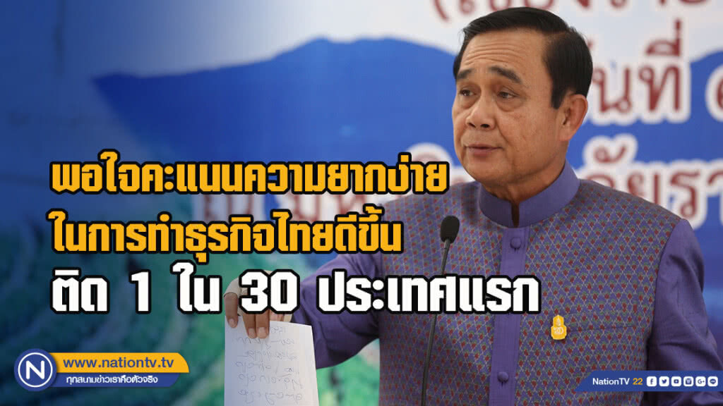 นายกฯ พอใจคะแนนความยากง่ายในการทำธุรกิจของไทยดีขึ้น ติด 1 ใน 30 ประเทศแรก