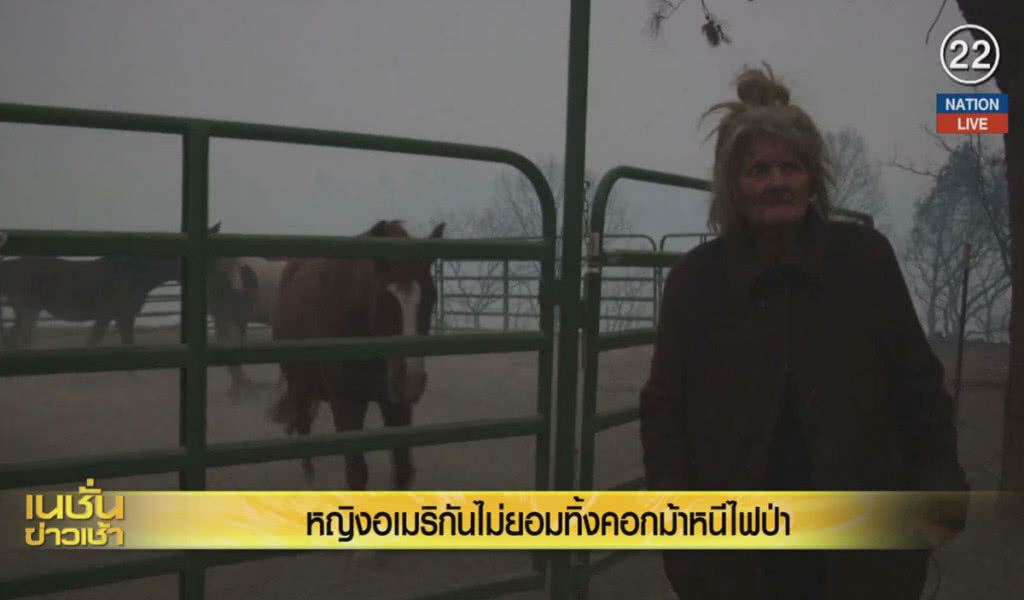 (คลิปข่าว) หญิงชาวอเมริกันไม่ยอมทิ้งคอกม้าหนีไฟป่า (คลิปข่าว) หญิงชาวอเมริกันไม่ยอมทิ้งคอกม้าหนีไฟป่า