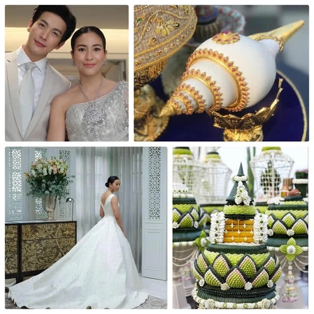 ประณีตอย่างไทย ชุดเจ้าสาว สังข์ ดอกไม้ ในงานแต่ง "พุฒ-จุ๋ย"