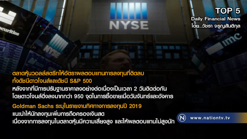 ตลาดหุ้นวอลล์สตรีทให้อัตราผลตอบแทนการลงทุนที่ติดลบ ทั้งดัชนีดาวโจนส์และดัชนี S&P 500