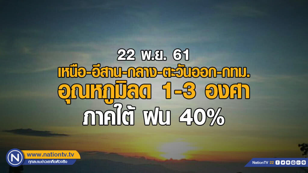 พยากรณ์อากาศ 22 พ.ย. 61 พยากรณ์อากาศ 22 พ.ย. 61