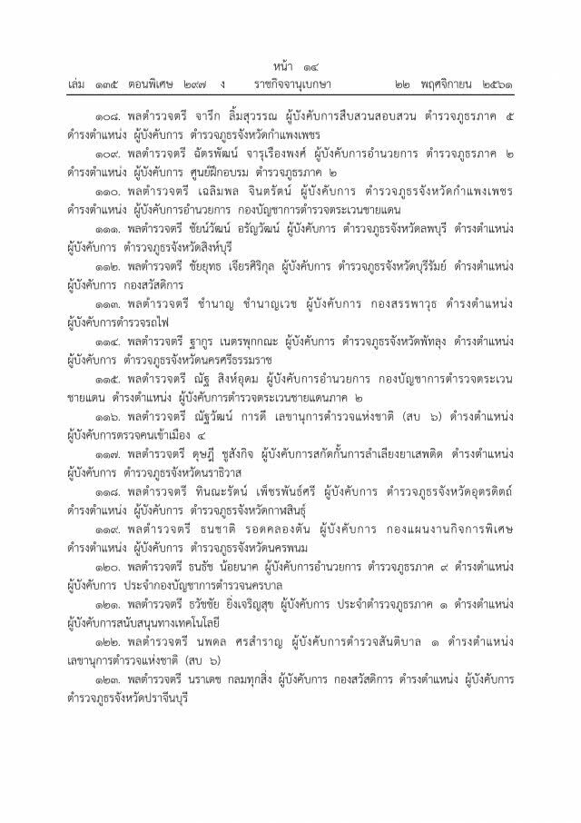 โปรดเกล้าฯ แต่งตั้งข้าราชการตำรวจ 254 ราย