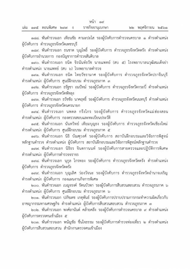 โปรดเกล้าฯ แต่งตั้งข้าราชการตำรวจ 254 ราย