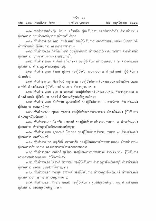 โปรดเกล้าฯ แต่งตั้งข้าราชการตำรวจ 254 ราย