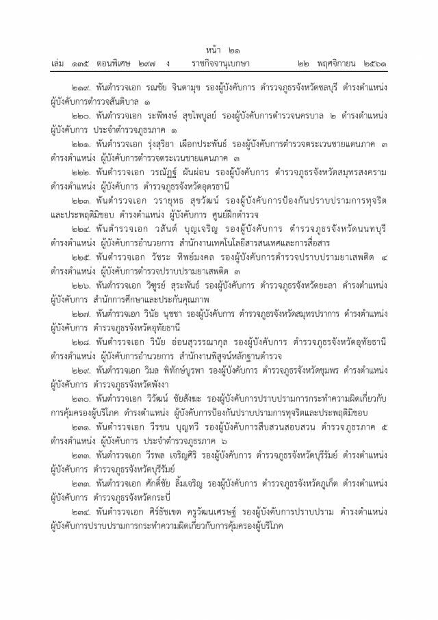 โปรดเกล้าฯ แต่งตั้งข้าราชการตำรวจ 254 ราย