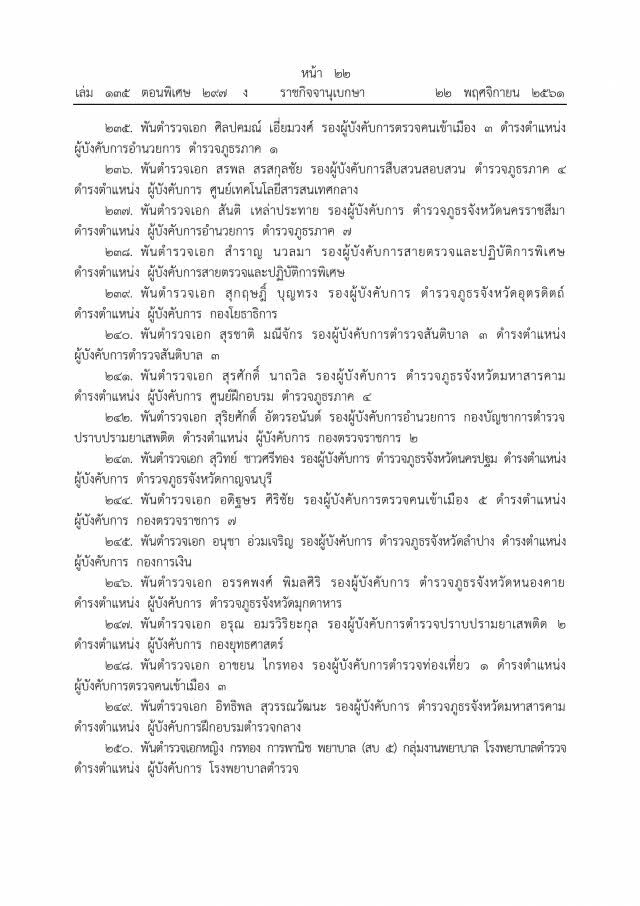 โปรดเกล้าฯ แต่งตั้งข้าราชการตำรวจ 254 ราย