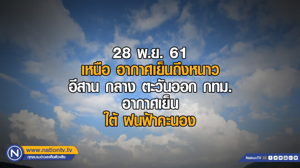 พยากรณ์อากาศ 28 พ.ย. 61