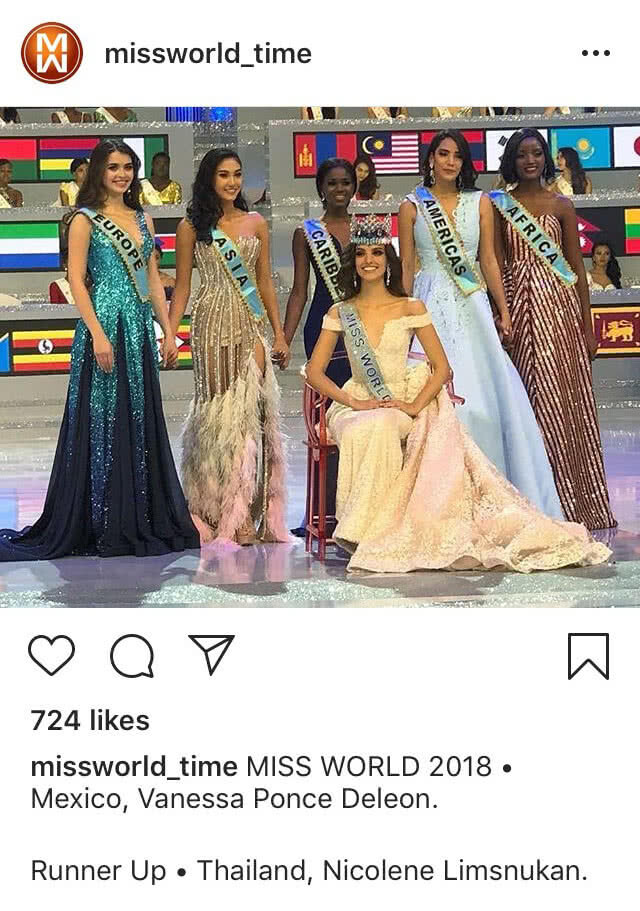 คนแรกของไทย! นิโคลีน คว้ารองอันดับ 1 Miss World 2018