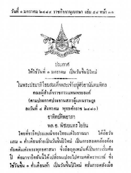 วันนี้ในอดีต...24 ธ.ค.2483  ไทยประกาศให้ 1 มกราคม เป็นวันขึ้นปีใหม่