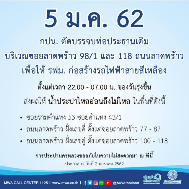 เช็คด่วน!!! 3 -  5 ม.ค. น้ำไม่ไหลบางพื้นที่