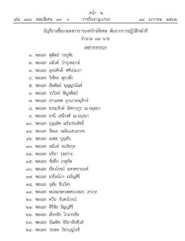 ราชกิจจาฯ เผยแพร่พระราชโองการ ให้ทหาร-ตร. ชั้นสัญญาบัตร 107 นาย พ้นจากหน้าที่