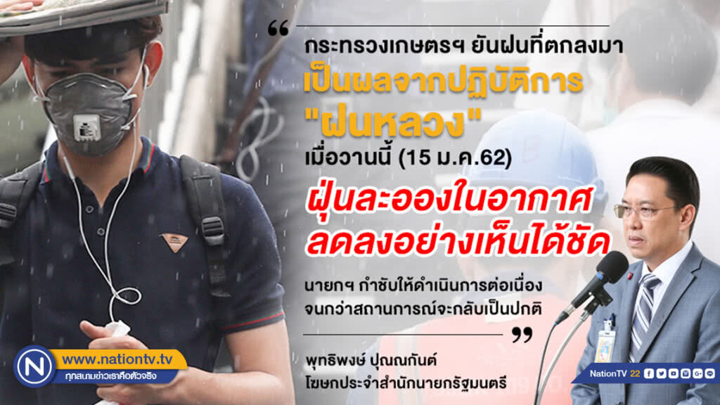 รัฐบาลเผยฝนหลวงได้ผล ช่วยลดฝุ่นละอองในอากาศ กำชับทำต่อเนื่องควบคู่มาตรการอื่น