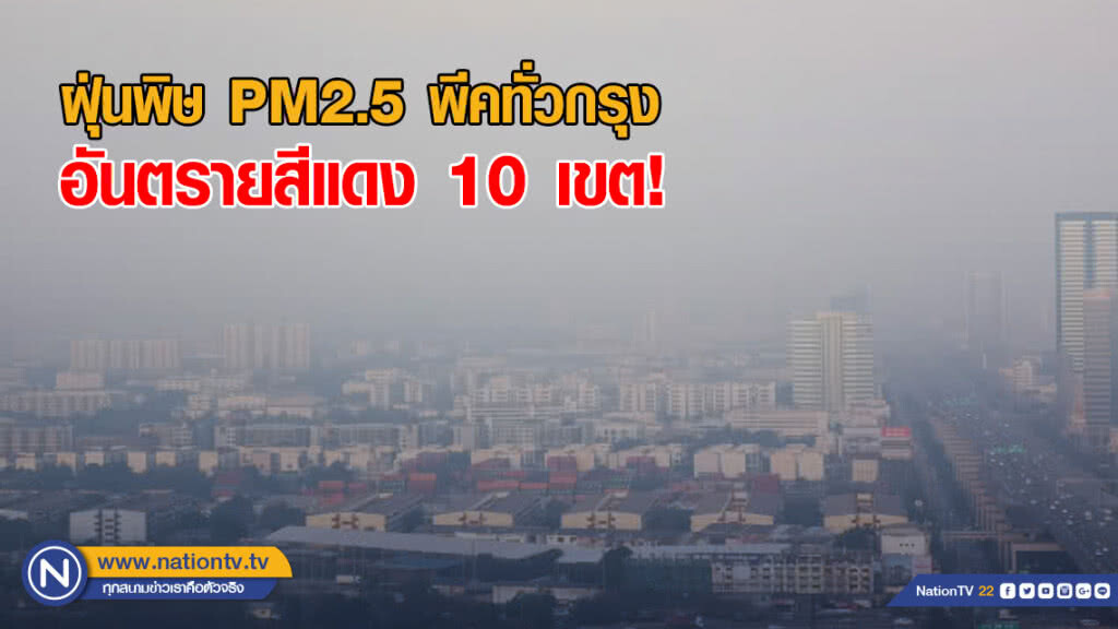 ฝุ่นพิษ PM2.5 พีคทั่วกรุง อันตรายสีแดง 10 เขต!