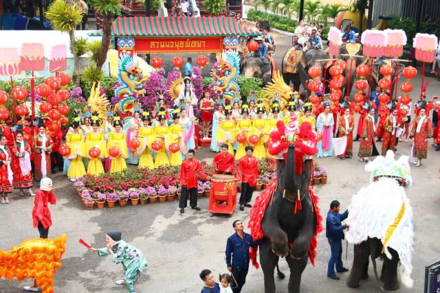 สวนนงนุชพัทยา นำ "ช้างแสนรู้" เชิดสิงโตต้อนรับตรุษจีน