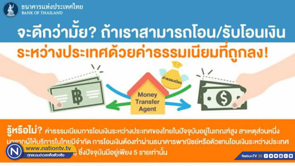 "แบงก์ชาติ" เปิดเสรีธุรกิจโอนเงินระหว่างประเทศ คนไทยเหลือ 25%