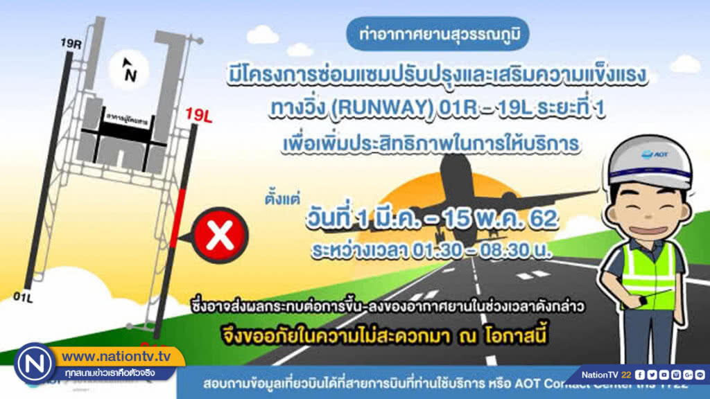 'สุวรรณภูมิ' ปรับปรุงทางวิ่งฝั่งตะวันออกและทางขับออกด่วน