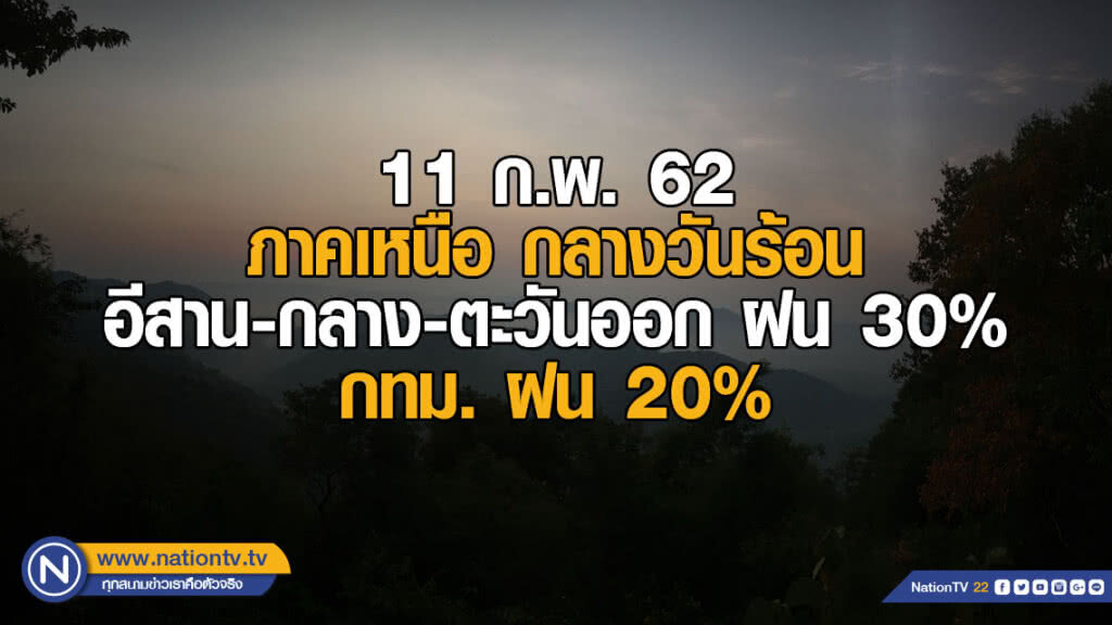 พยากรณ์อากาศ 11 กุมภาพันธ์ 2562