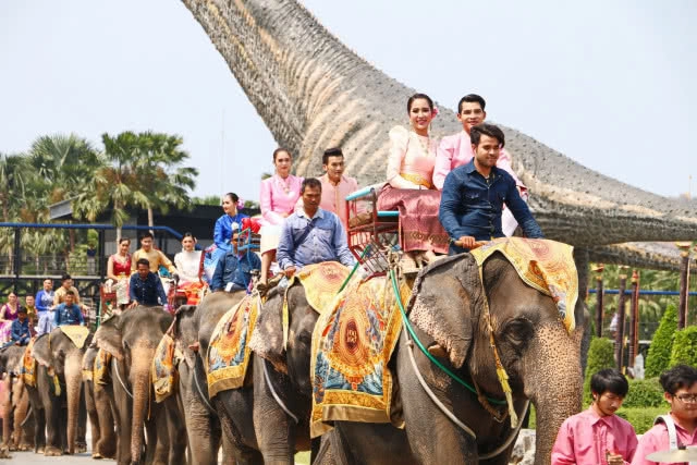 สวนนงนุชฯ แห่ขันหมากคู่รัก99คู่ ในหุบเขาไดโนเสาร์