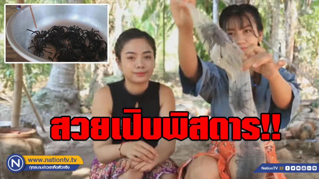 เปิบพิสดาร!! สองสาวเขมรโชว์การปรุงและกินแมงมุม (มีคลิป)