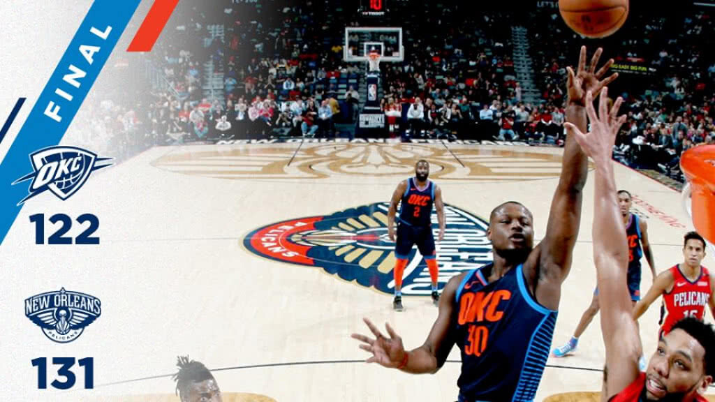 "เพลิแกนส์" เปิดบ้านคว้าชัยเหนือ "ธันเดอร์" 131-122ศึกNBA