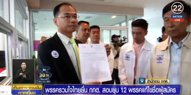 (คลิปข่าว) "รวมใจไทย" ยื่น กกต.ยุบ 12 พรรค