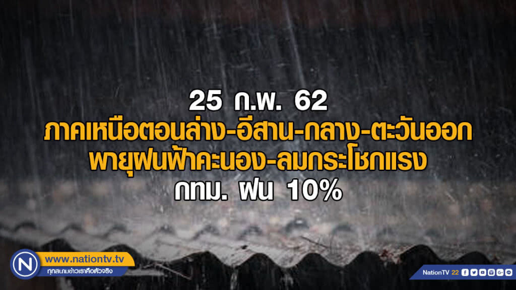 พยากรณ์อากาศ 25 กุมภาพันธ์ 2562