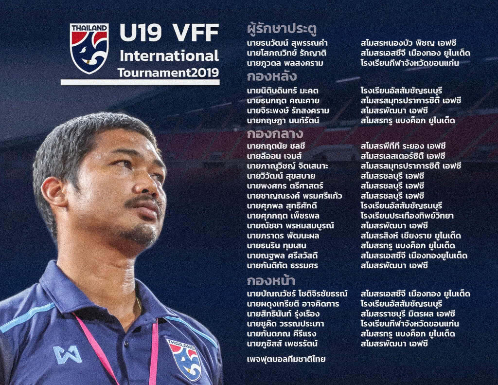 ประกาศ รายชื่อ 26 นักฟุตบอลทีมชาติไทยรุ่นอายุไม่เกิน 19 ปี