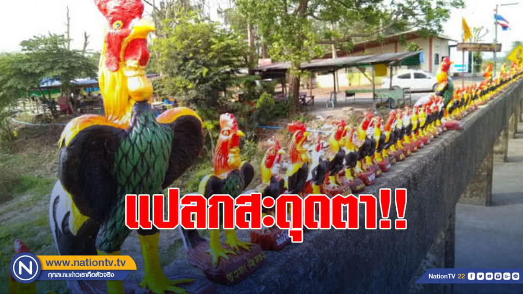 แปลกสะดุดตา "ไก่พระนเรศวร" ตั้งเต็มราวสะพานสองฝั่ง