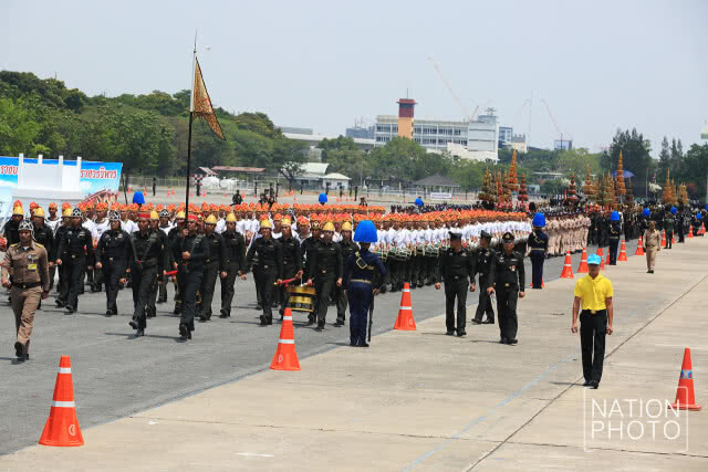 (ประมวลภาพชุด) ขบวนพยุหยาตราสถลมารค การฝึกซ้อมริ้มขบวนที่ 3 แบบรวมการครั้งแรก