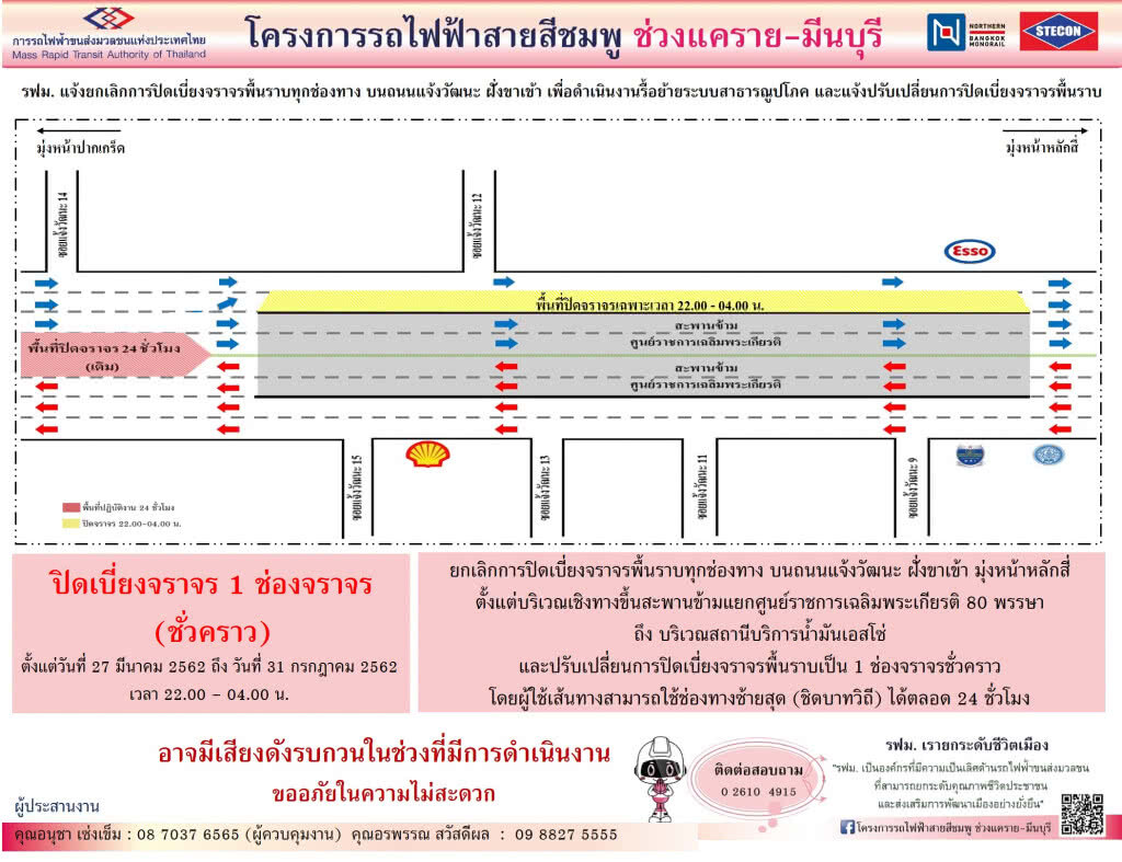 รฟม. แจ้งยกเลิกการปิดเบี่ยงจราจรพื้นราบทุกช่องทาง บนถนนแจ้งวัฒนะ ฝั่งขาเข้า