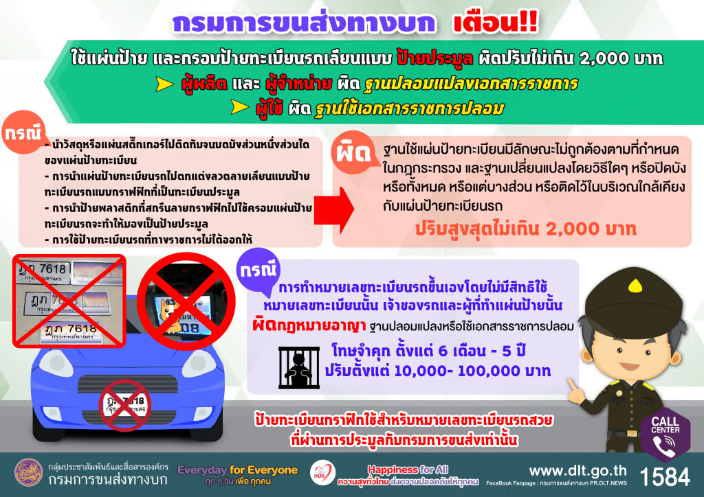 ขนส่งฯ เตือนปลอมแปลงป้ายทะเบียนตรวจพบโทษหนัก!!!