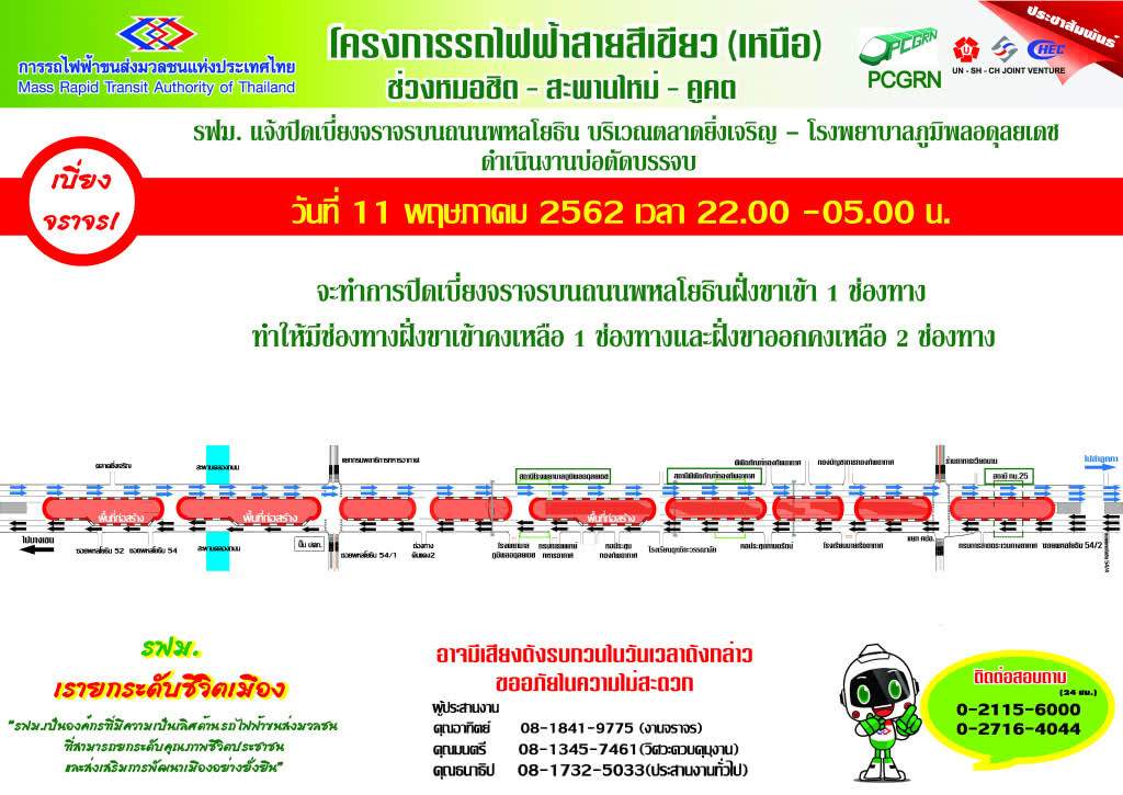 รฟม. แจ้งปิดเบี่ยงจราจรตลาดยิ่งเจริญ – โรงพยาบาลภูมิพลฯ