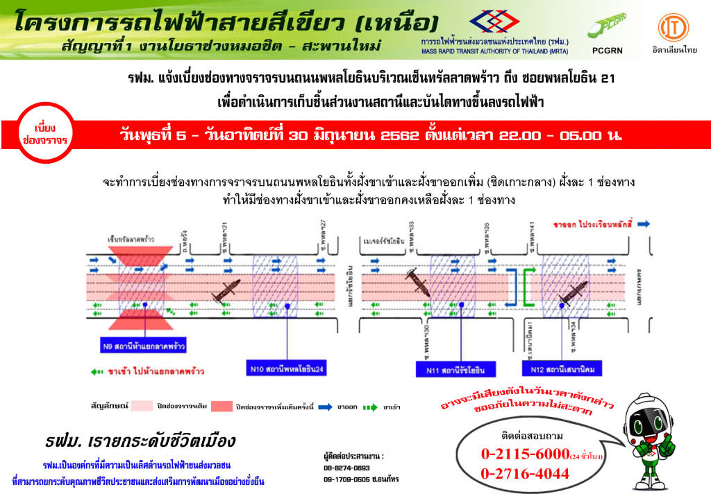 รฟม. แจ้งเบี่ยงจราจรบริเวณเซ็นทรัลลาดพร้าว-พหลโยธิน 21