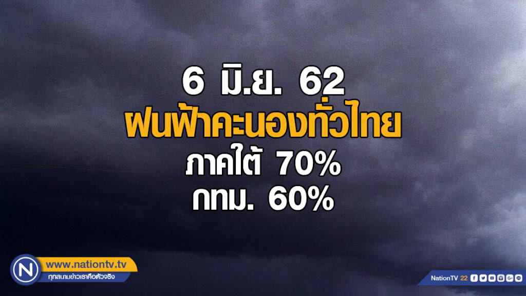ฝนฟ้าคะนองทั่วทุกภาค ภาคใต้ 70% ฝนฟ้าคะนองทั่วทุกภาค ภาคใต้ 70%