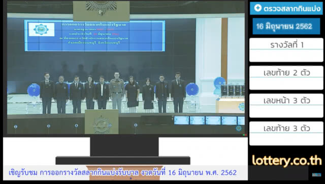 ชมถ่ายทอดสด การออกรางวัลสลากกินแบ่งรัฐบาล งวด 16 มิ.ย. 62