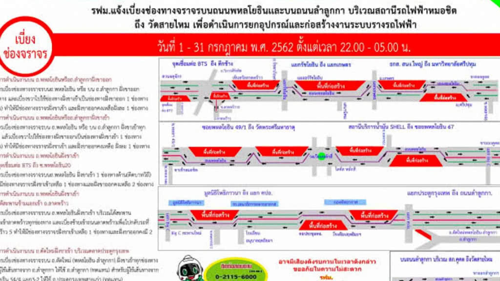 รฟม. แจ้งเบี่ยงจราจรสถานีรถไฟฟ้าหมอชิต-วัดสายไหม