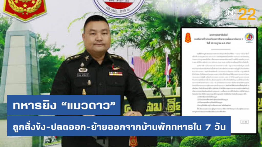 ทหารยิงแมวดาว ถูกสั่งขัง-ปลดออก-ย้ายออกจากบ้านพักทหารใน 7 วัน