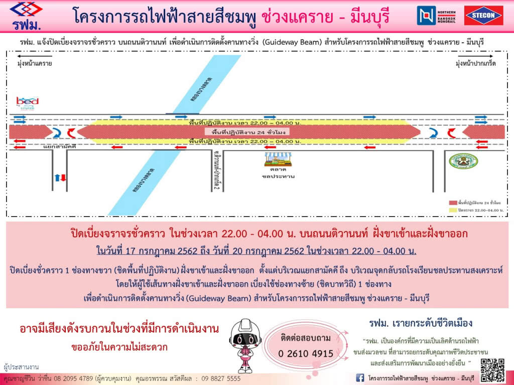 รฟม. แจ้งปิดเบี่ยงจราจรชั่วคราวแยกสามัคคี-จุดกลับรถ ร.ร.ชลประทานสงเคราะห์