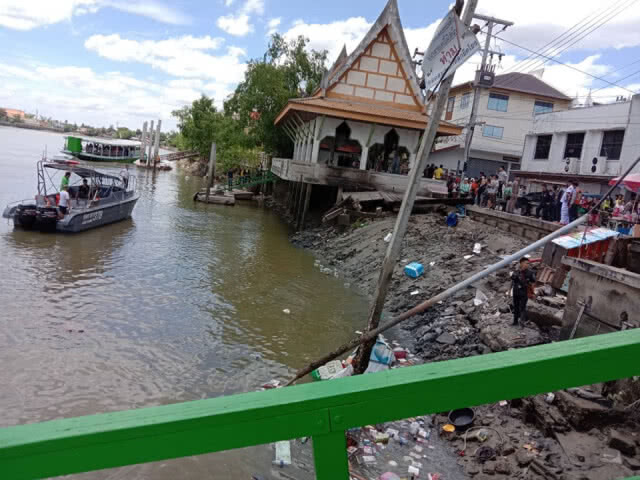 ด่วน! ศาลาริมน้ำแม่กลองทรุดทั้งหลัง สูญหาย 2 ราย