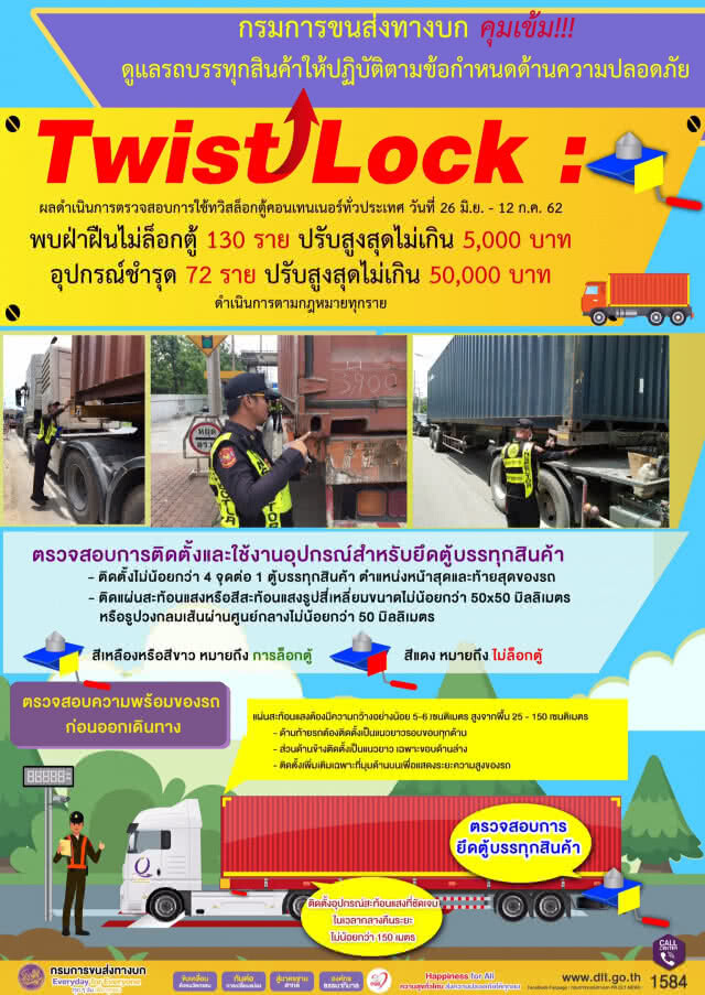 ขนส่งฯคุมเข้ม!!! รถบรรทุกตู้คอนเทนเนอร์ต้องใช้ทวิสล็อก