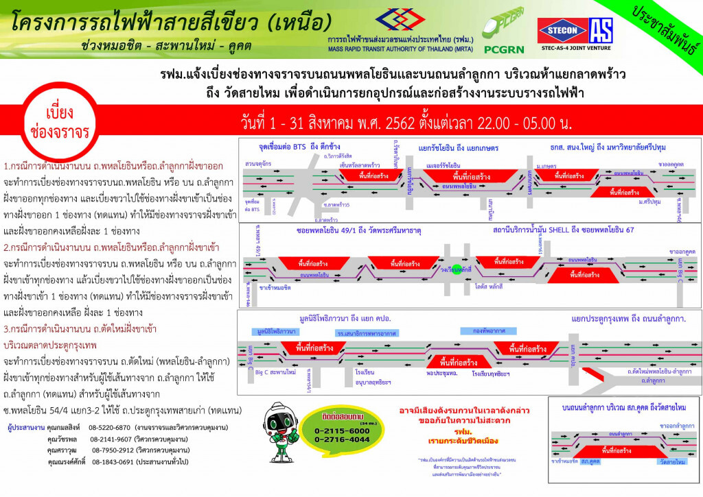 รฟม.เบี่ยงช่องจราจรห้าแยกลาดพร้าว - วัดสายไหม
