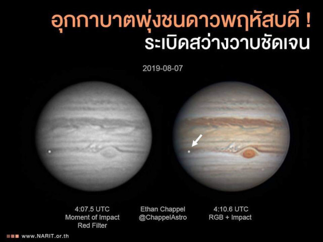 ไม่ใช่แค่เฉียด! อุกกาบาตพุ่งชนดาวพฤหัสบดีระเบิดสว่างวาบชัดเจน