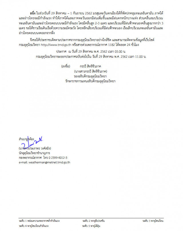ประกาศ พายุระดับ 3 "โพดุล" ฉบับที่ 4