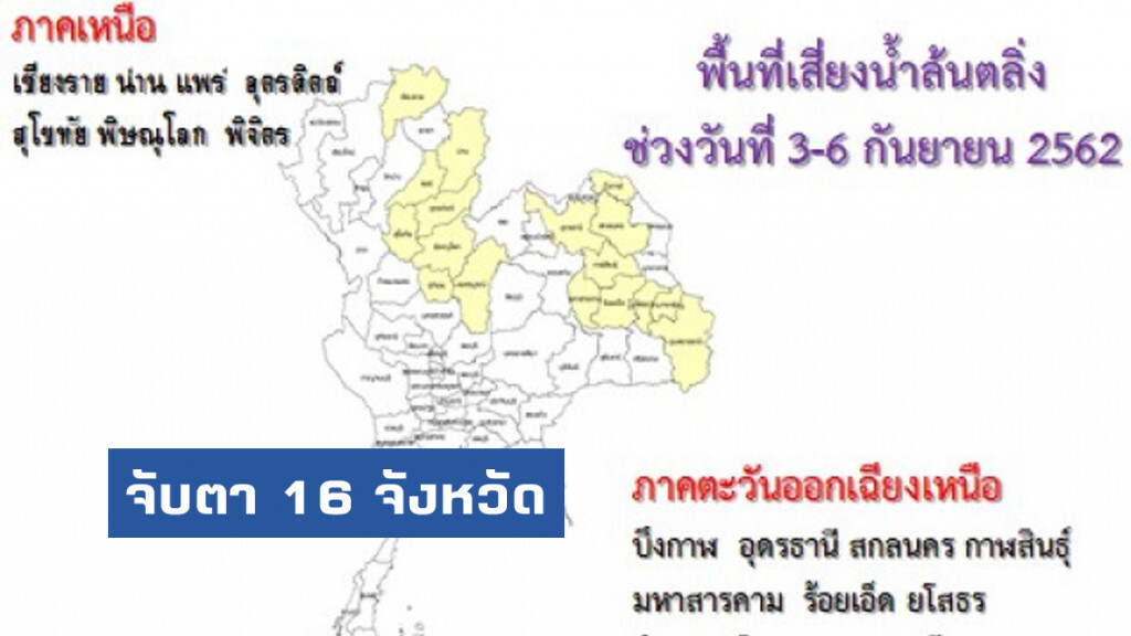 จับตา 16 จังหวัด เหนือ-อีสานเสี่ยงน้ำล้นตลิ่ง​ หวั่นพายุลูกใหม่กระทบซ้ำ