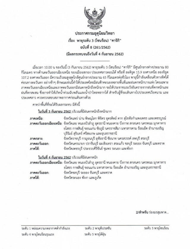 ประกาศ "พายุโซนร้อน คาจิกิ" ฉบับที่ 8