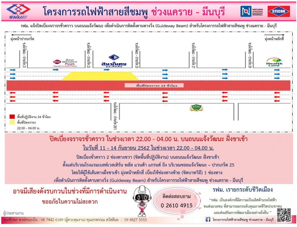 รฟม.ปิดเบี่ยงจราจรถนนแจ้งวัฒนะขาเข้าบริเวณ ร.ร.เบสท์เวสเทิร์นฯ- ซอยแจ้งวัฒนะ – ปากเกร็ด 25