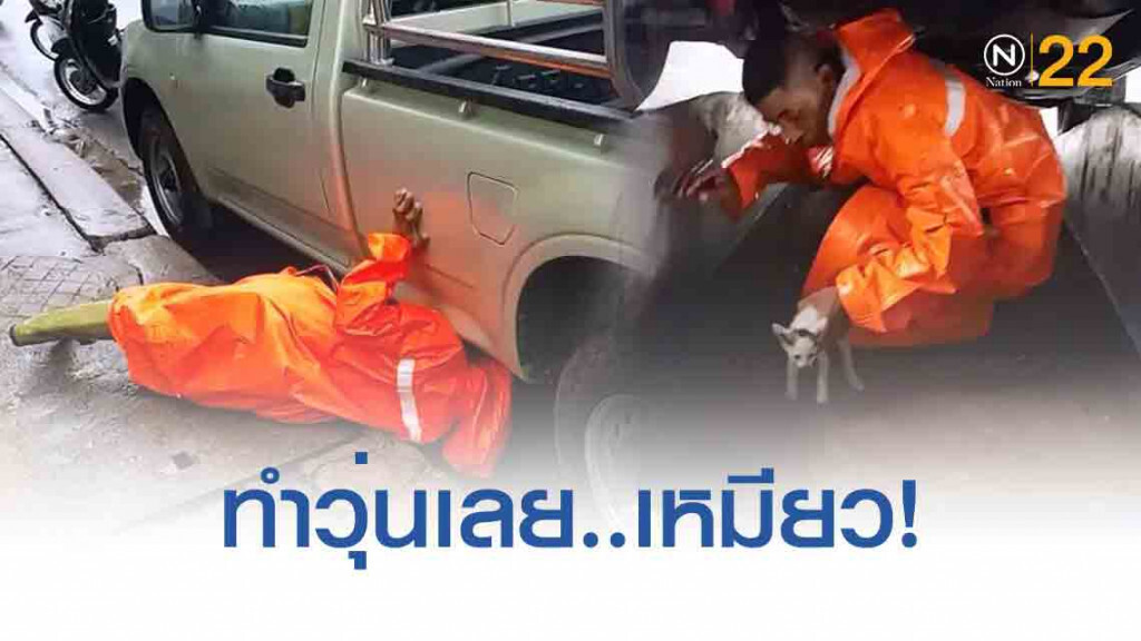 ตร.จร มุดคลานช่วย 'ลูกแมว' ติดใต้ท้องกะบะ ชาวบ้านเชื่อ 'แมวนำโชค'