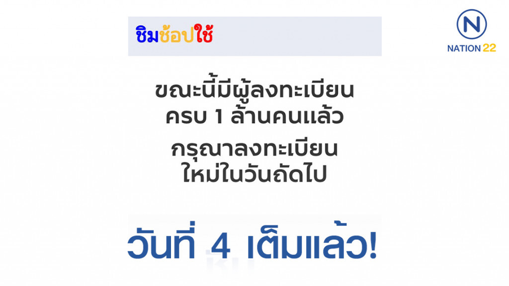 วันที่ 4 ยอดลงทะเบียน "ชิม ช้อป ใช้" ครบล้านคนแล้ว! วันที่ 4 ยอดลงทะเบียน "ชิม ช้อป ใช้" ครบล้านคนแล้ว!